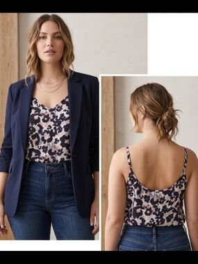 torrid Georgette V-Neck Cami Navy & Blush Leopard-Print Cami